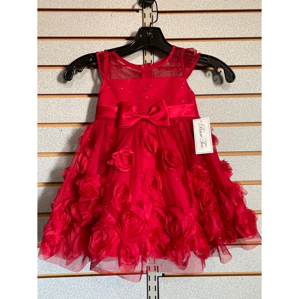 Rare Too Girls Red Glitter Rosette Tulle Formal Party Dress 2T NEW Christmas